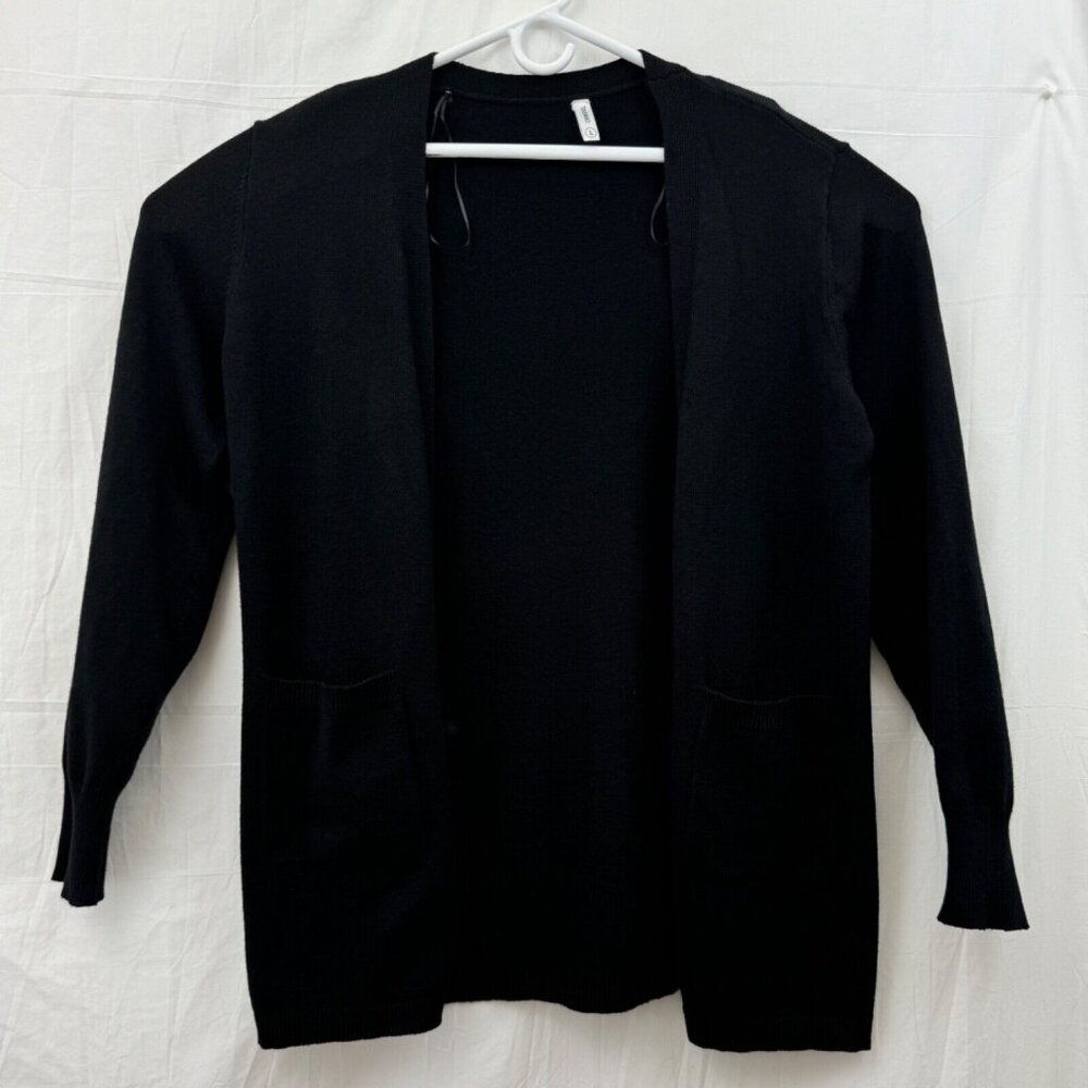 Open Front Draped Kimono Long Sleeve Cardigan Women L Black Tasamo